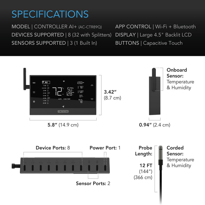 AC Infinity Controller AI+ Environmental Controller, AI-Powered Learning and Dynamic Level Adjusting, Dual-Zone VPD, Temperature and Humidity, Bluetooth + WiFi App Assistant