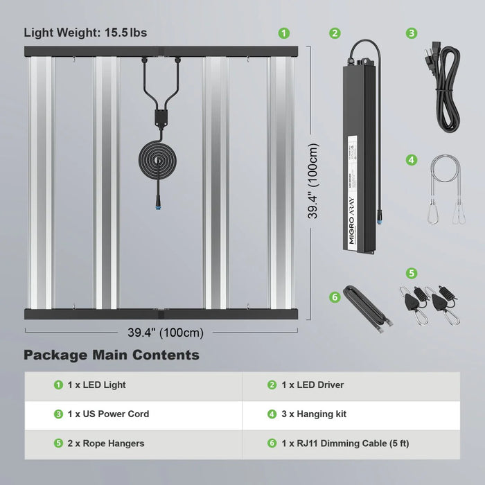 MIGRO ARAY 4X4 500W Full Spectrum LED Grow Light 4x4 ft Coverage