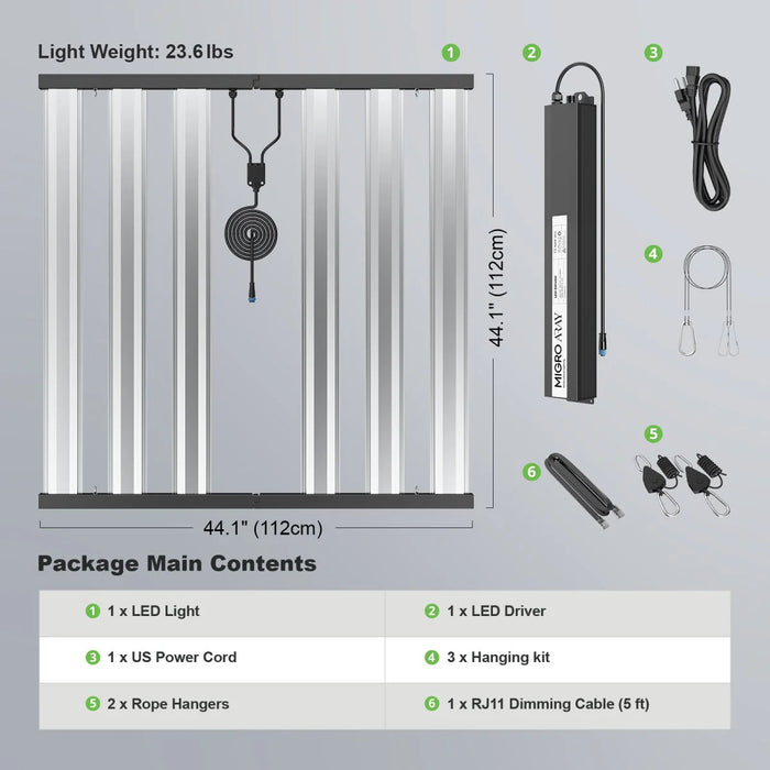 MIGRO ARAY 5X5 750W Full Spectrum LED Grow Light 5x5 ft Coverage