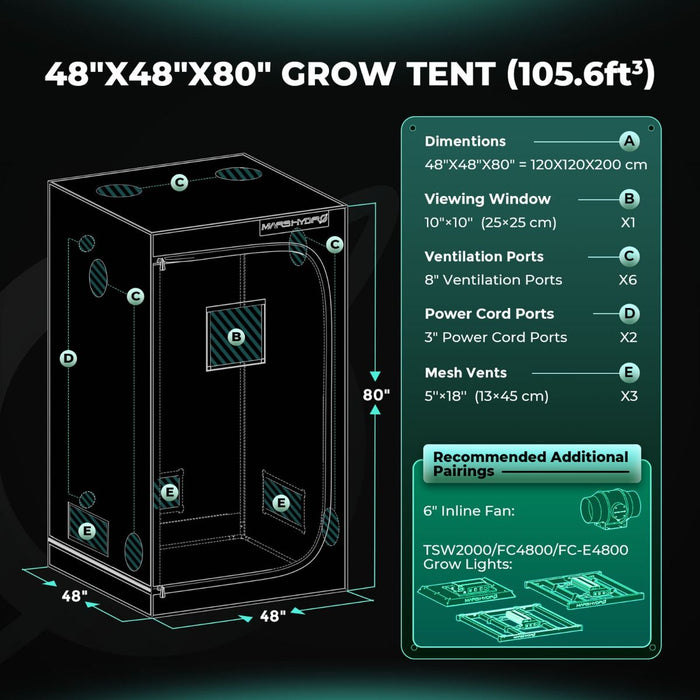 Mars Hydro 4' x 4' Grow Tent Kit with TSW 2000 LED Grow Light