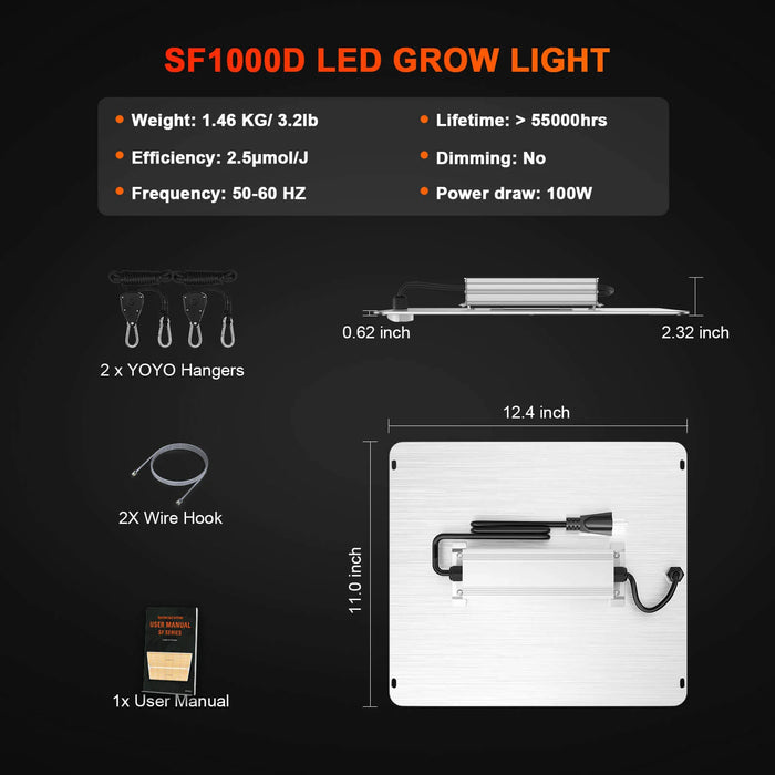 Spider Farmer SF1000D 100W LED Grow Light Full Spectrum