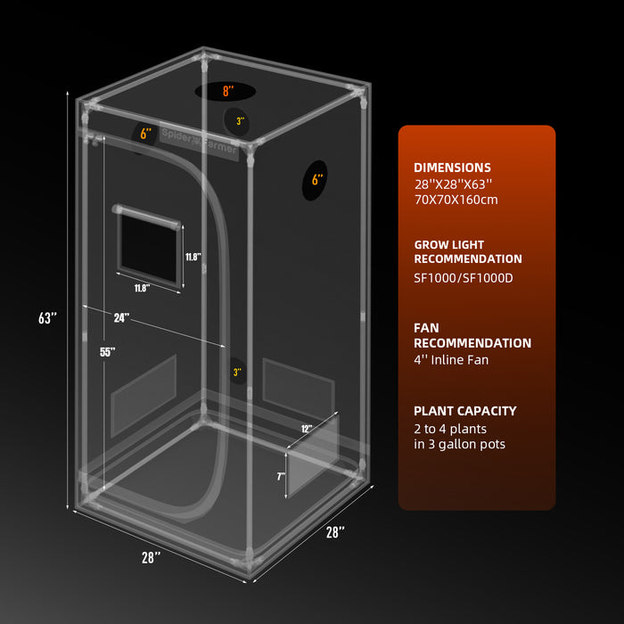 Spider Farmer 2.3’ x 2.3’ x 5.2′ Indoor Premium Grow Tent