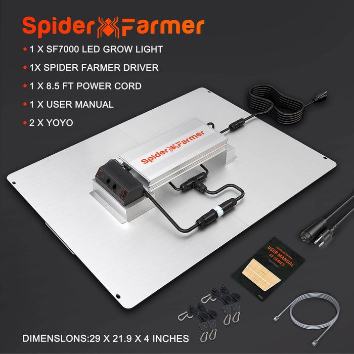 Spider Farmer SF7000 650W Dimmable Full Spectrum LED Grow Light for 4x4/5x5 Grow Tents 2024 Edition