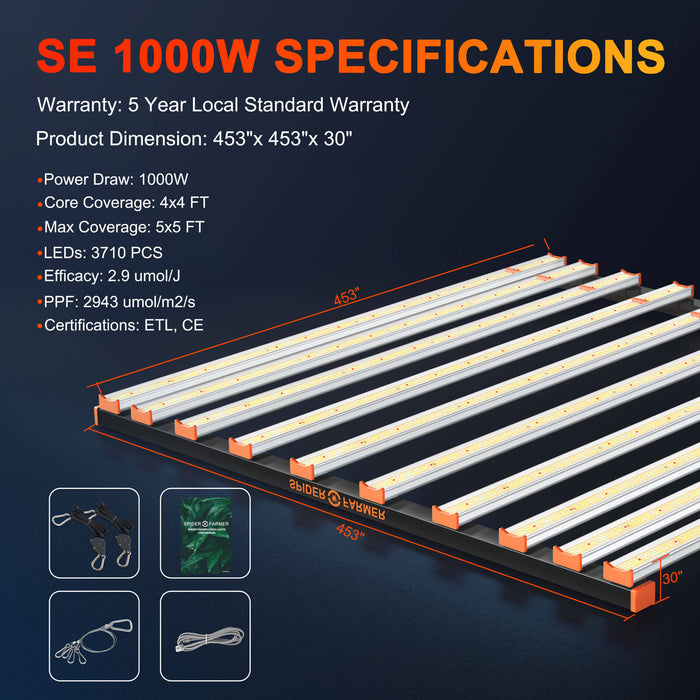 Spider Farmer SE1000W 1000W Dimmable Full Spectrum LED Grow Light