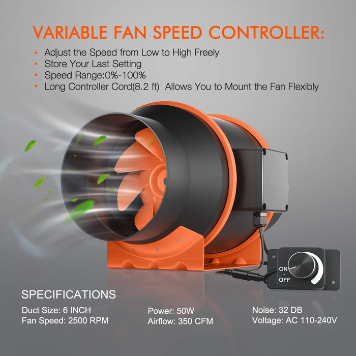 Spider Farmer 6" Inline Duct Fan with Speed Controller